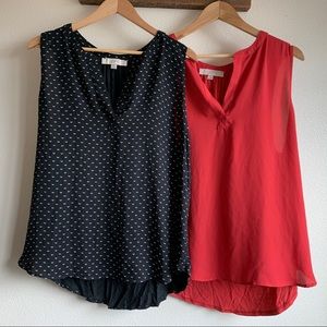 LOFT — split neck mixed media blouse *SET OF 2*